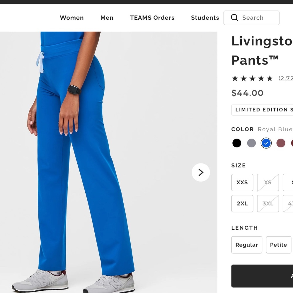 Figs Scrubs Livingston XS Tall Royal Blue